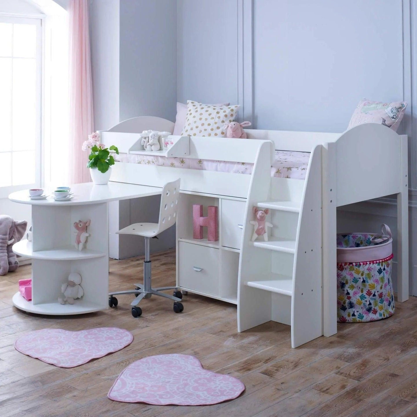 Noah & Eli Mid Sleeper Bed with Pull Out Desk & Storage